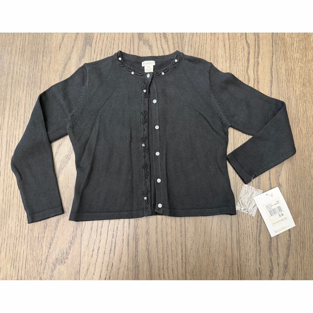 KC Parker Black Beaded Cardigan Sweater Girls Size 5/6 NWT